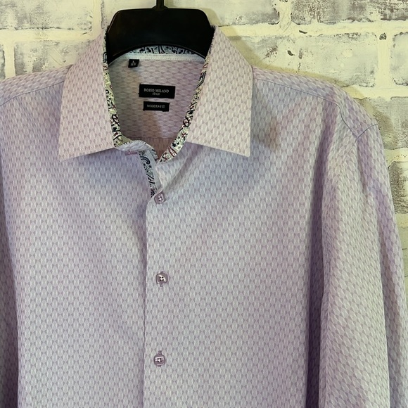 Rosso Milano Italy Men’s Dress Shirt Purple L 16.5 L/S Reversible Cuff Button Up - Picture 3 of 9